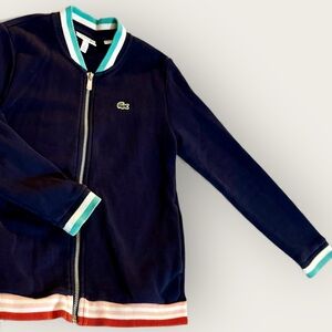 Lacoste Kids Girls Navy Blue With Aqua &Red Details Track Jacket Full Zip Size 8